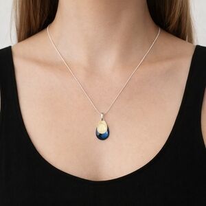 Kenneth Cole Blue Cream Teardrop Pendant Necklace Silver Chain Statement Jewelry
